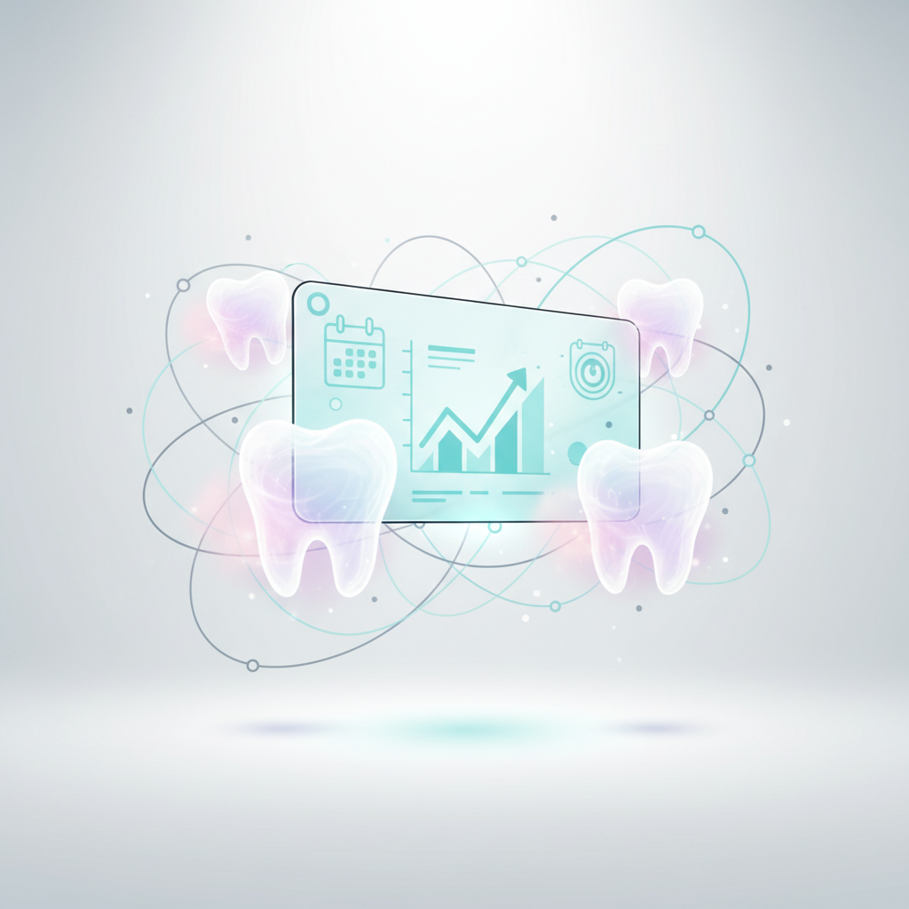 Modern dental illustration with pediatric, global, and health symbols in calming colors.