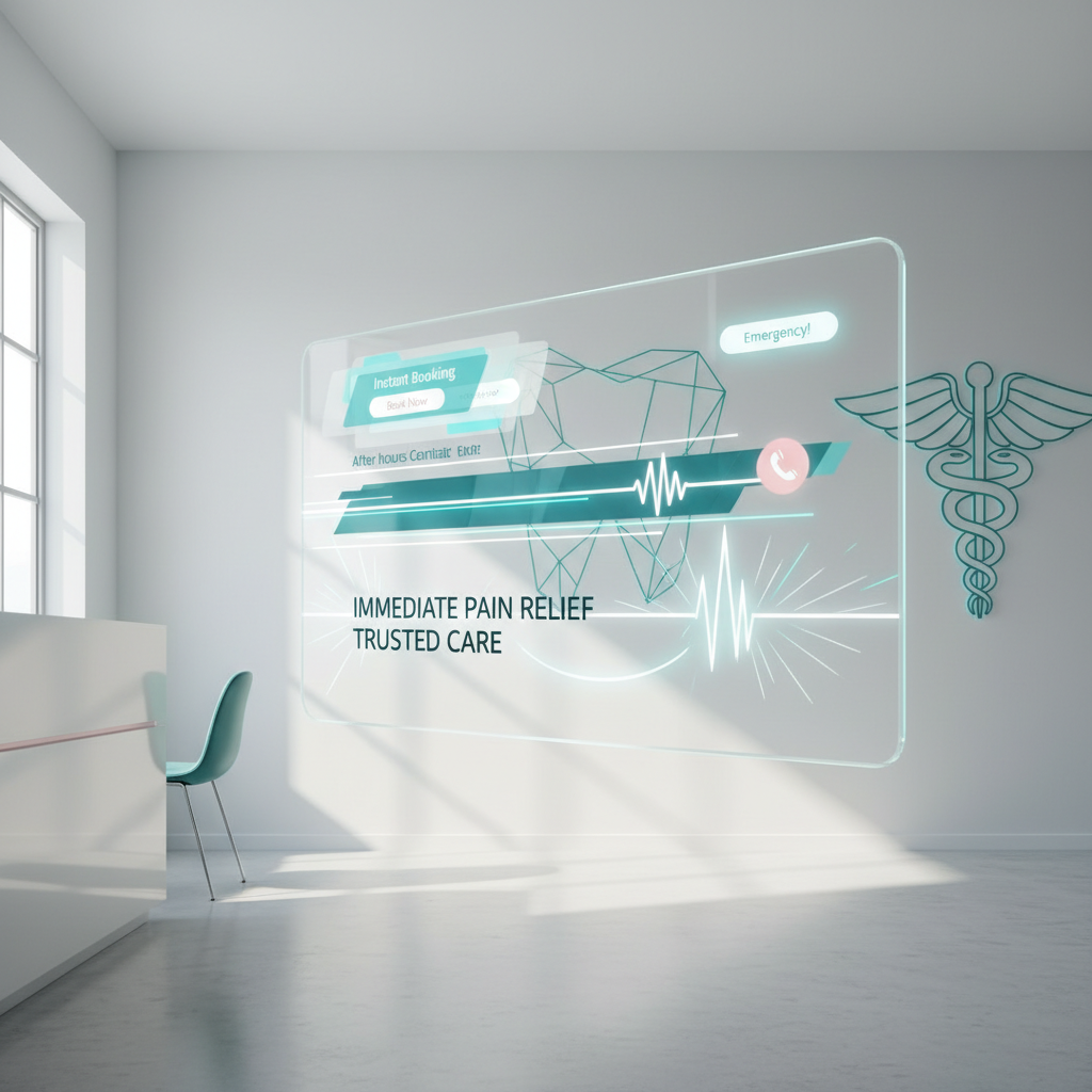 Modern dental workspace with digital interface elements and calming clinic ambiance.