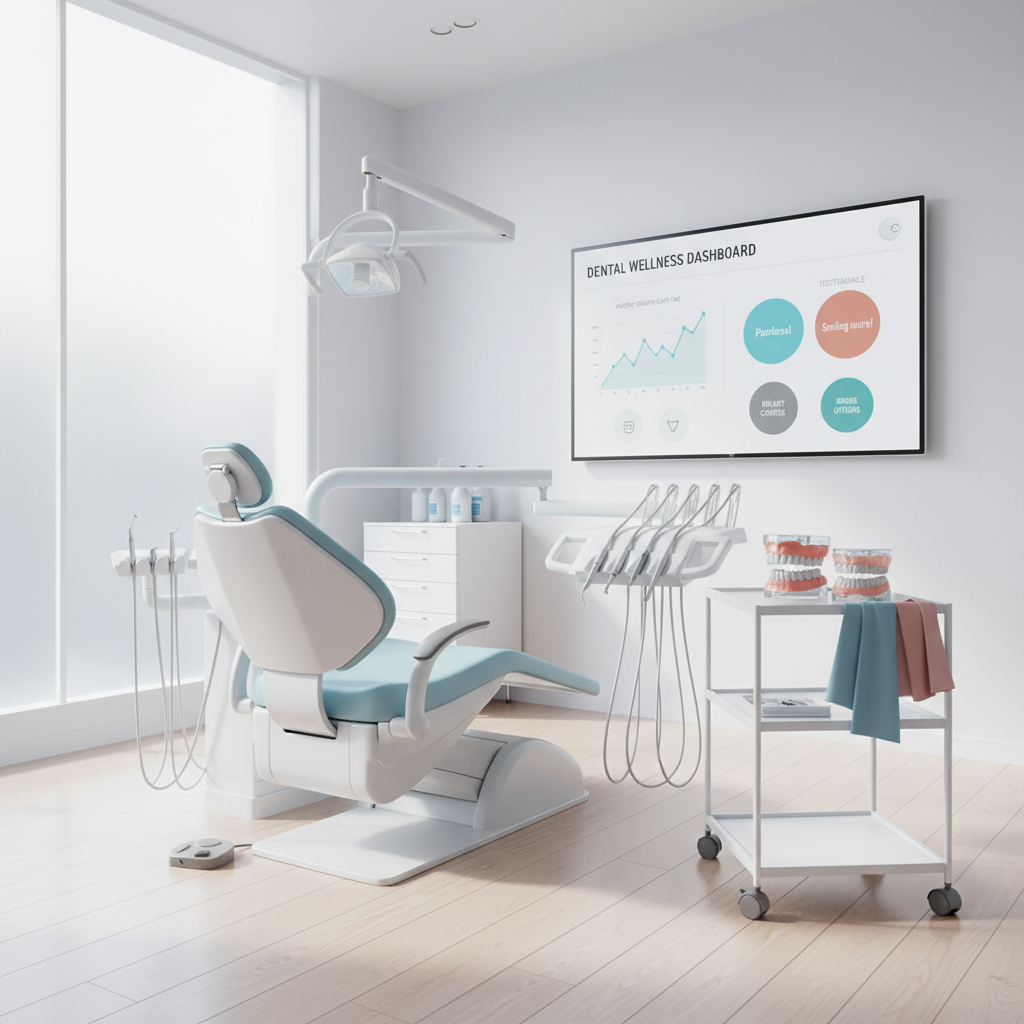 Modern dental clinic with chair and digital instruments