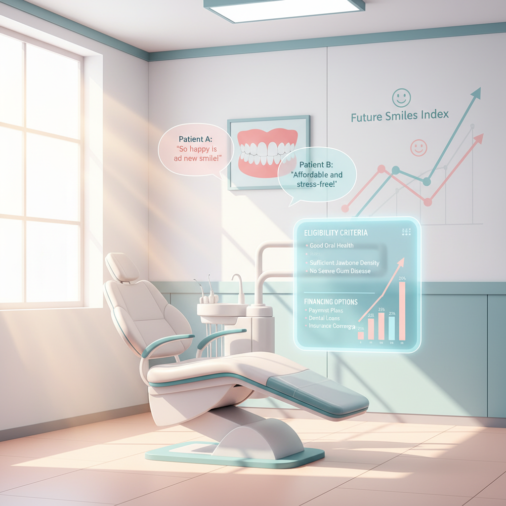 Modern dental clinic with digital dashboard and testimonials