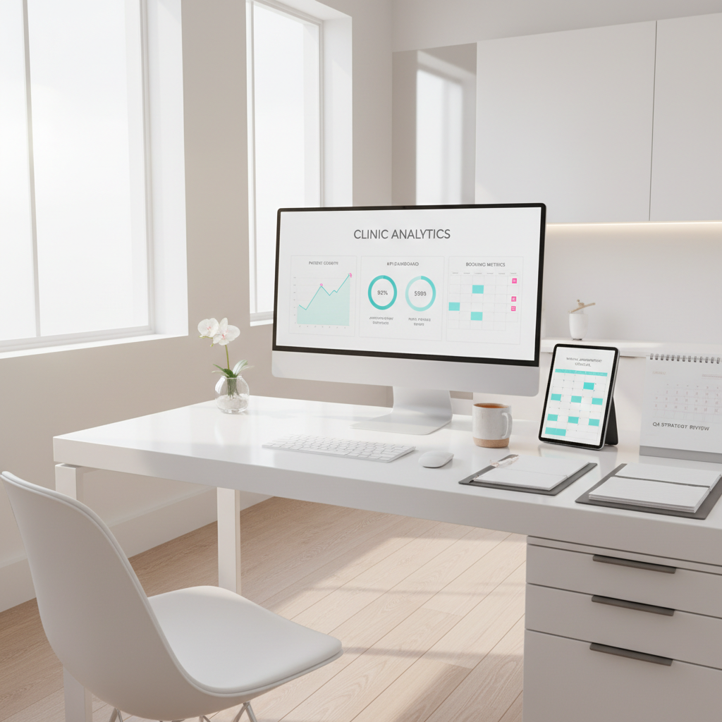 Modern dental clinic workspace with computer display