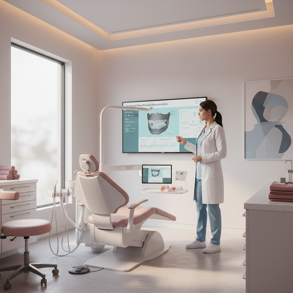 Modern dental treatment room with digital dashboard