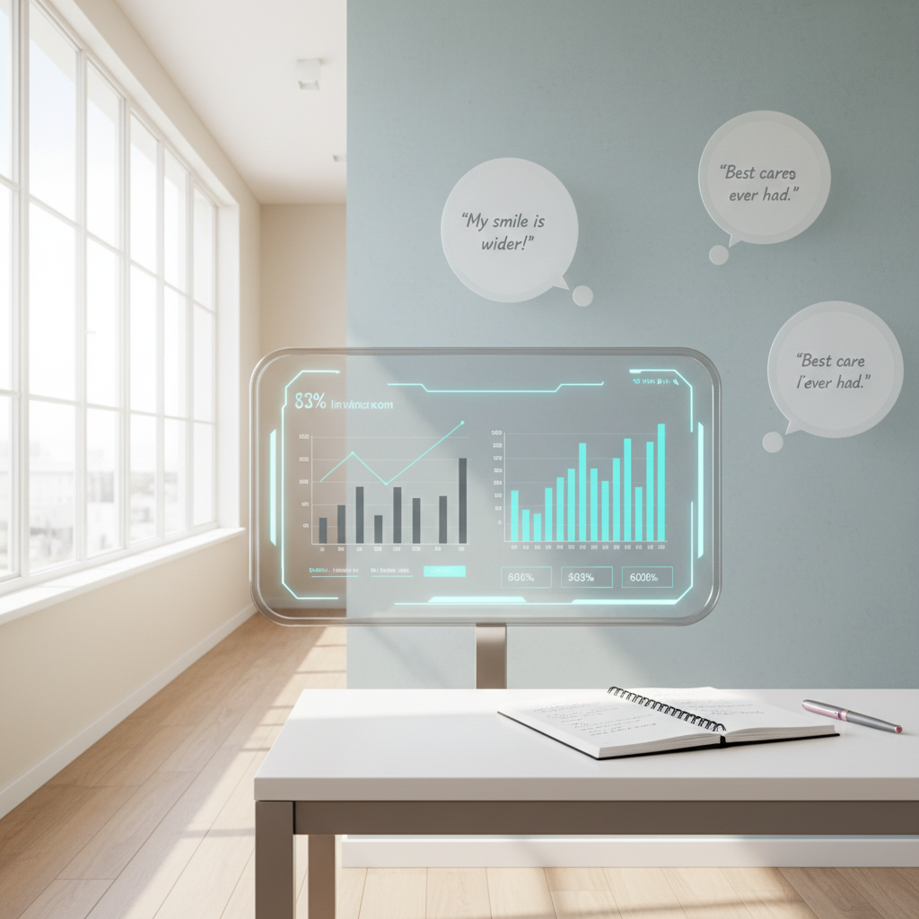 Bright dental treatment room with digital dashboard