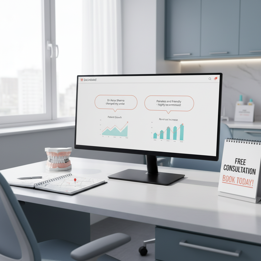 Modern dental clinic workspace with computer