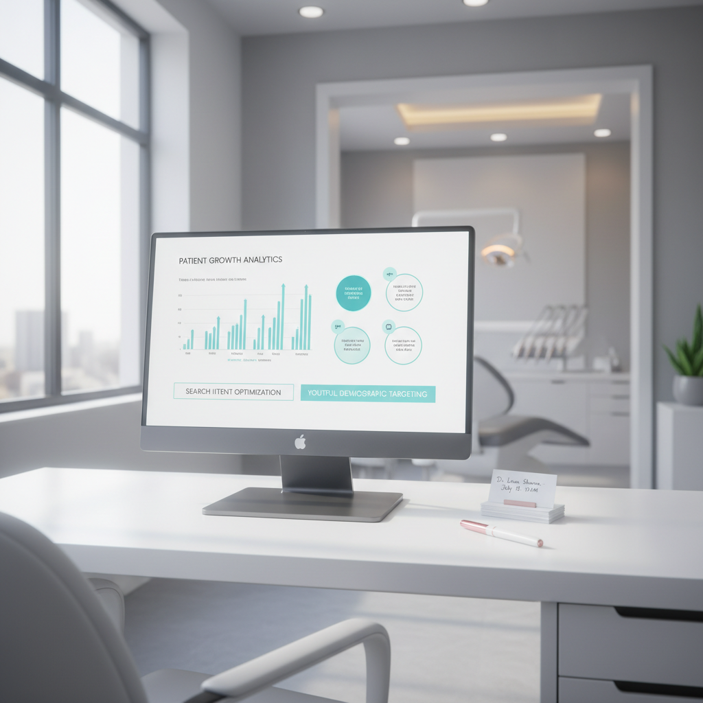 Modern dental workspace with digital dashboard app