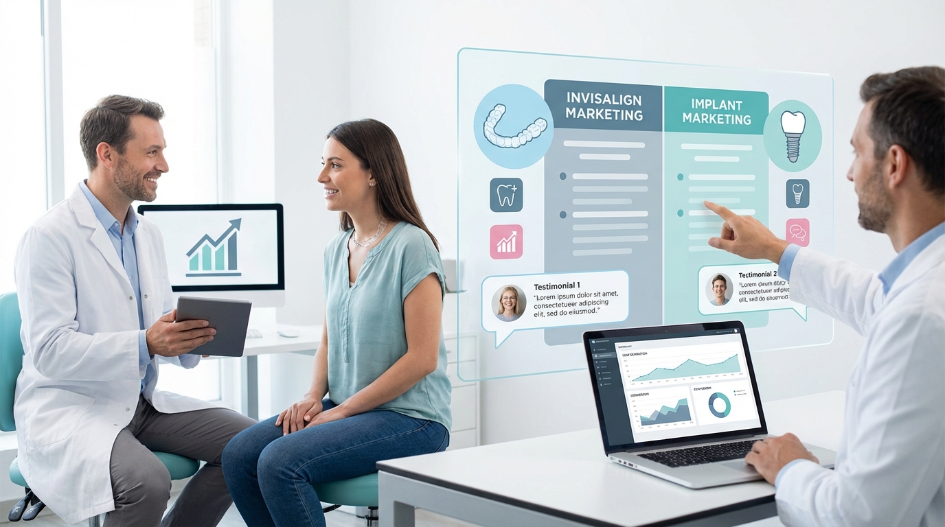 Invisalign marketing vs implant marketing services comparison.