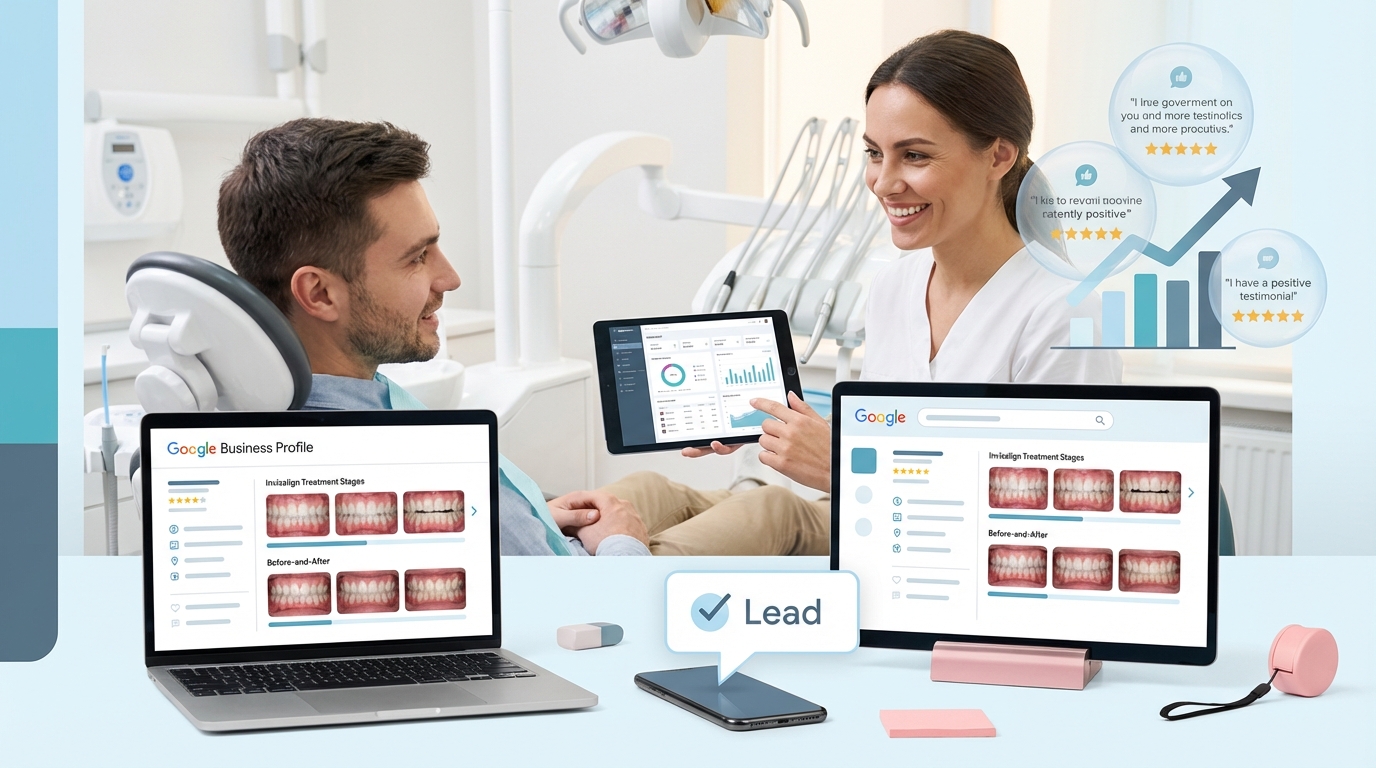 UK dental practice team reviewing Invisalign patient bookings and treatment plans on computer screen