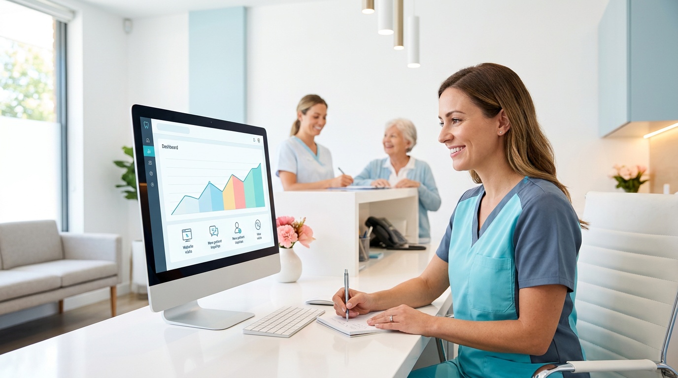 Professional webmaster working on dental practice website optimization