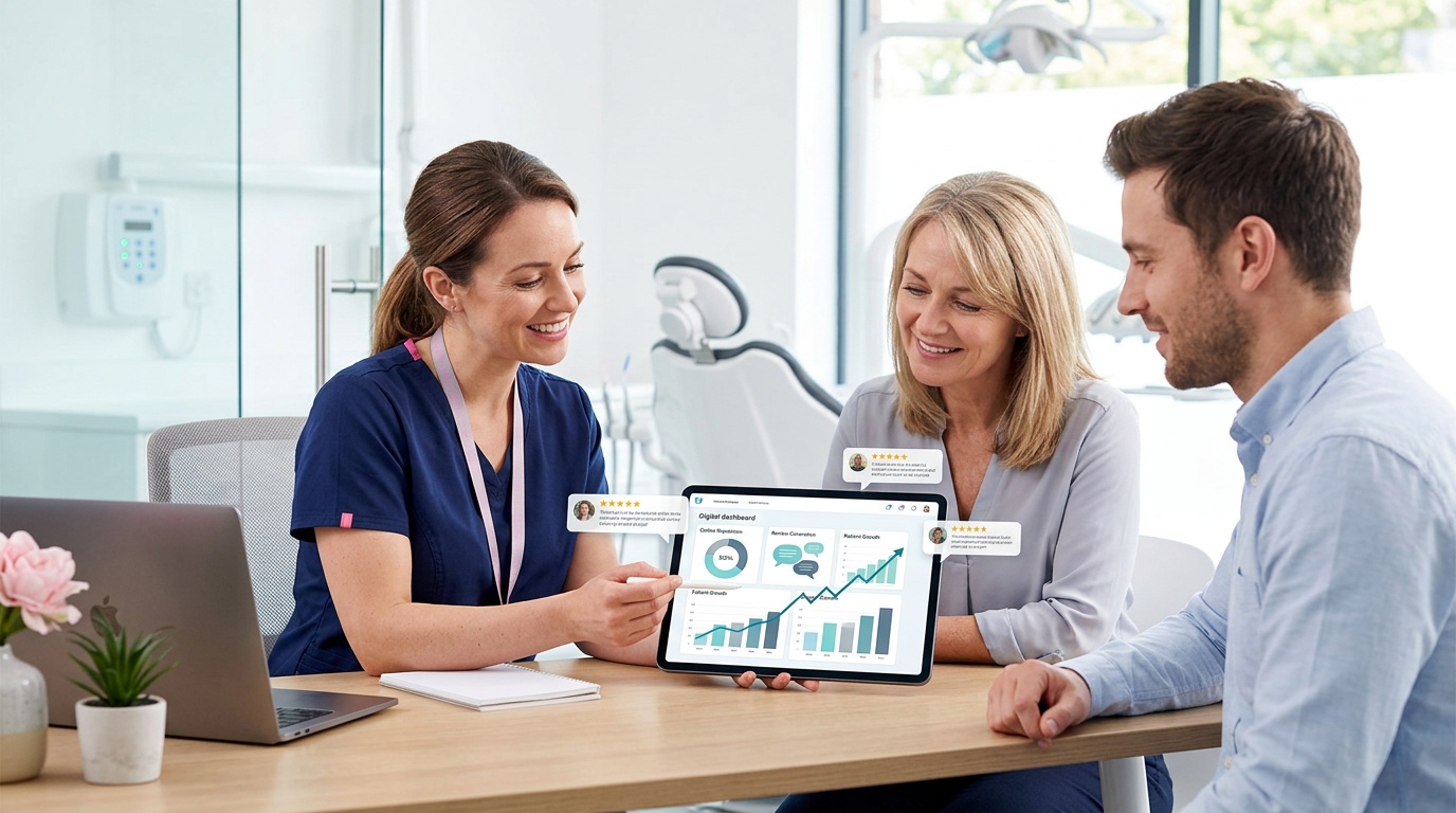 Dental practice team assessing whether an online reputation report is useful