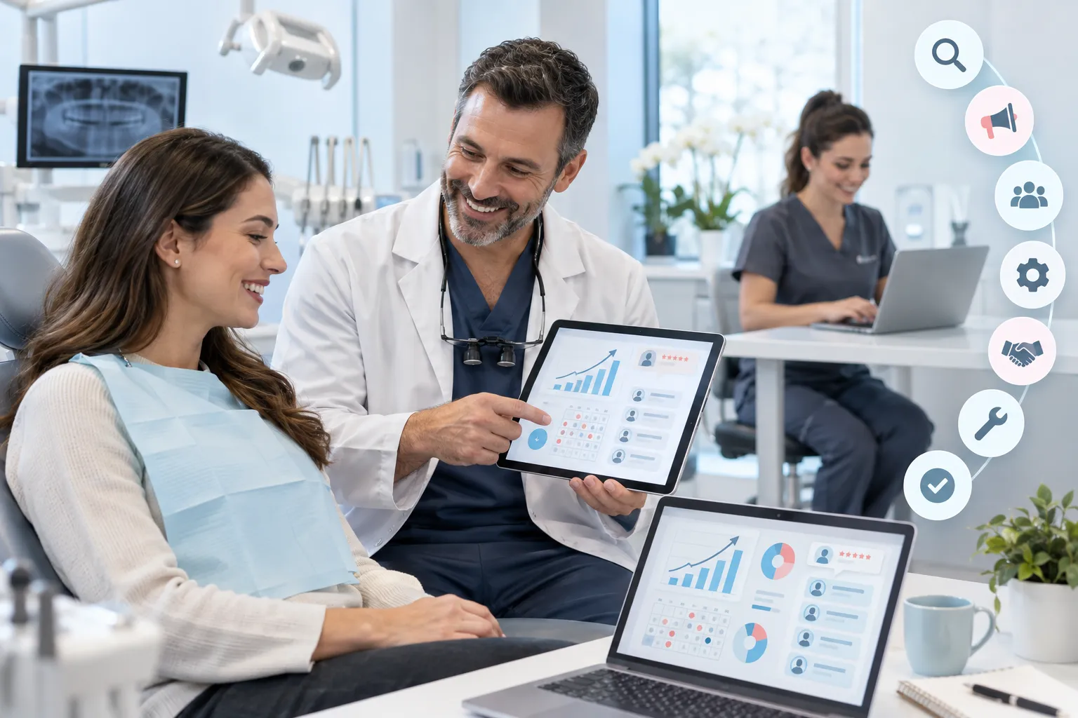 Digital marketing infographic comparing growth strategies for UK dental practices