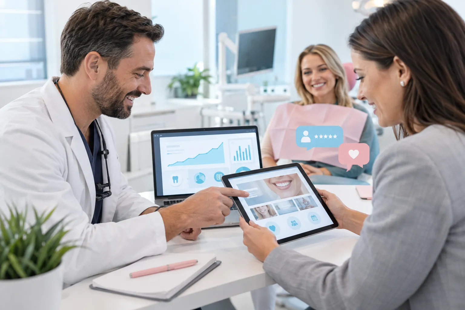 Modern digital marketing strategy illustrating growth and lead generation for a Birmingham dental practice