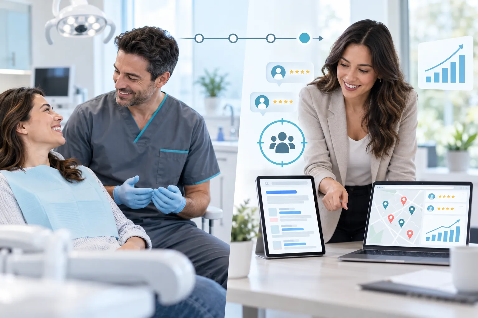 Digital marketing dashboard showing dental lead generation growth metrics and criteria