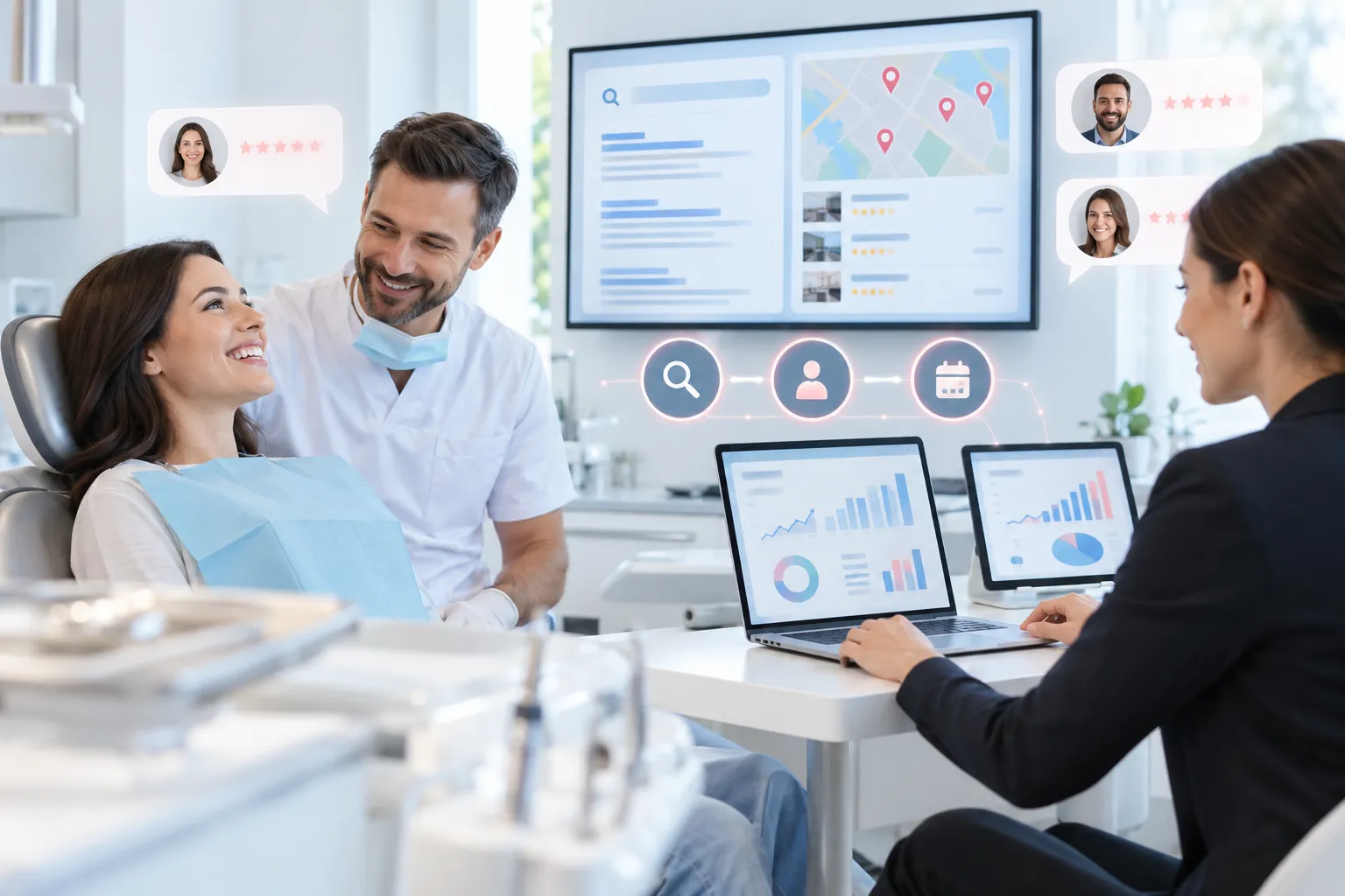 Dental marketing dashboard showing patient lead sources and conversion metrics