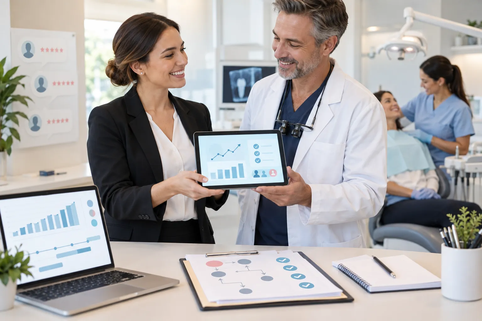 Modern digital marketing dashboard showing dental practice lead growth