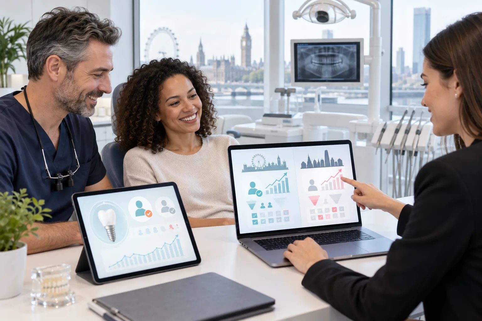 Digital marketing dashboard showing dental implant lead growth metrics