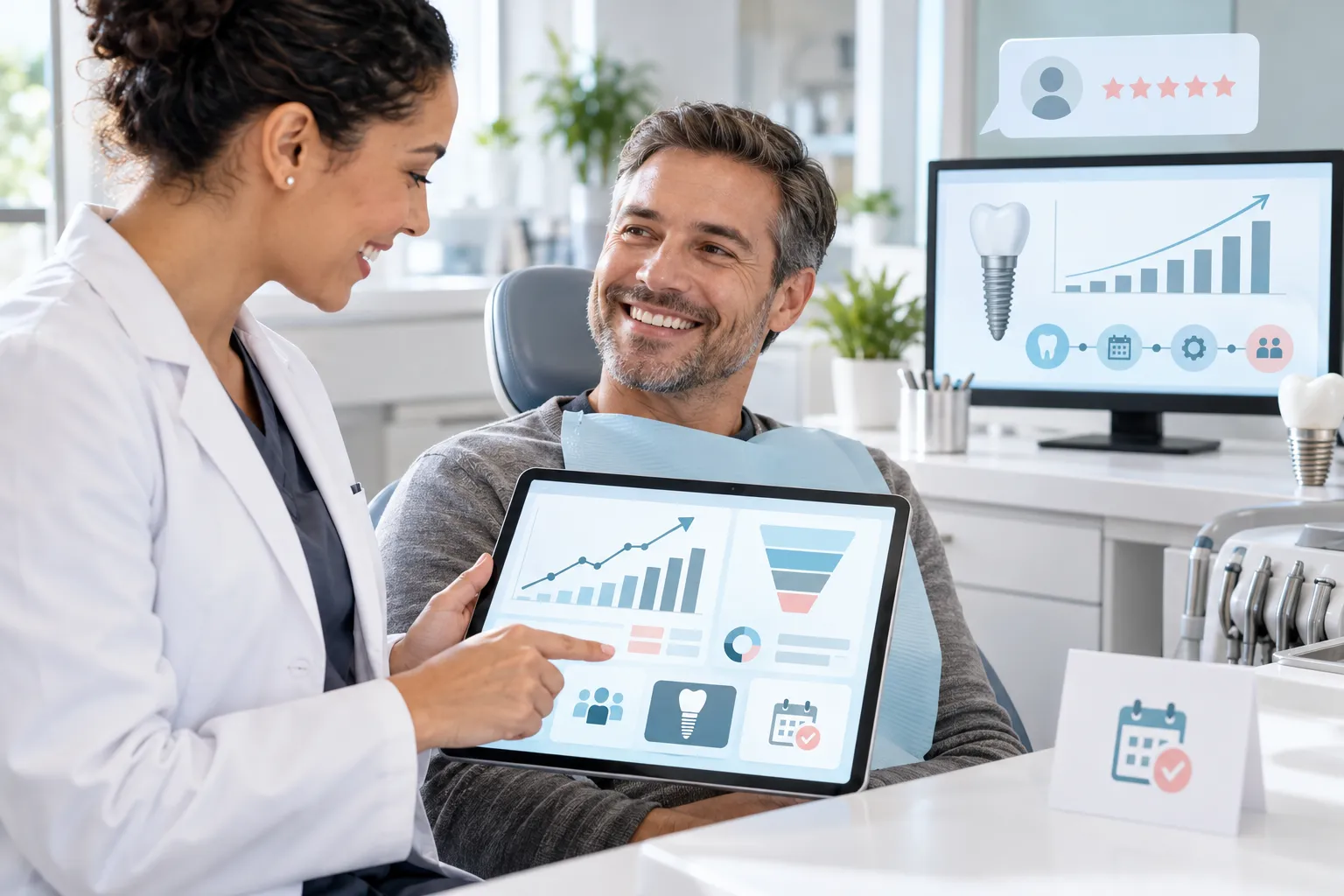 Digital marketing dashboard showing dental SEO growth metrics and lead generation