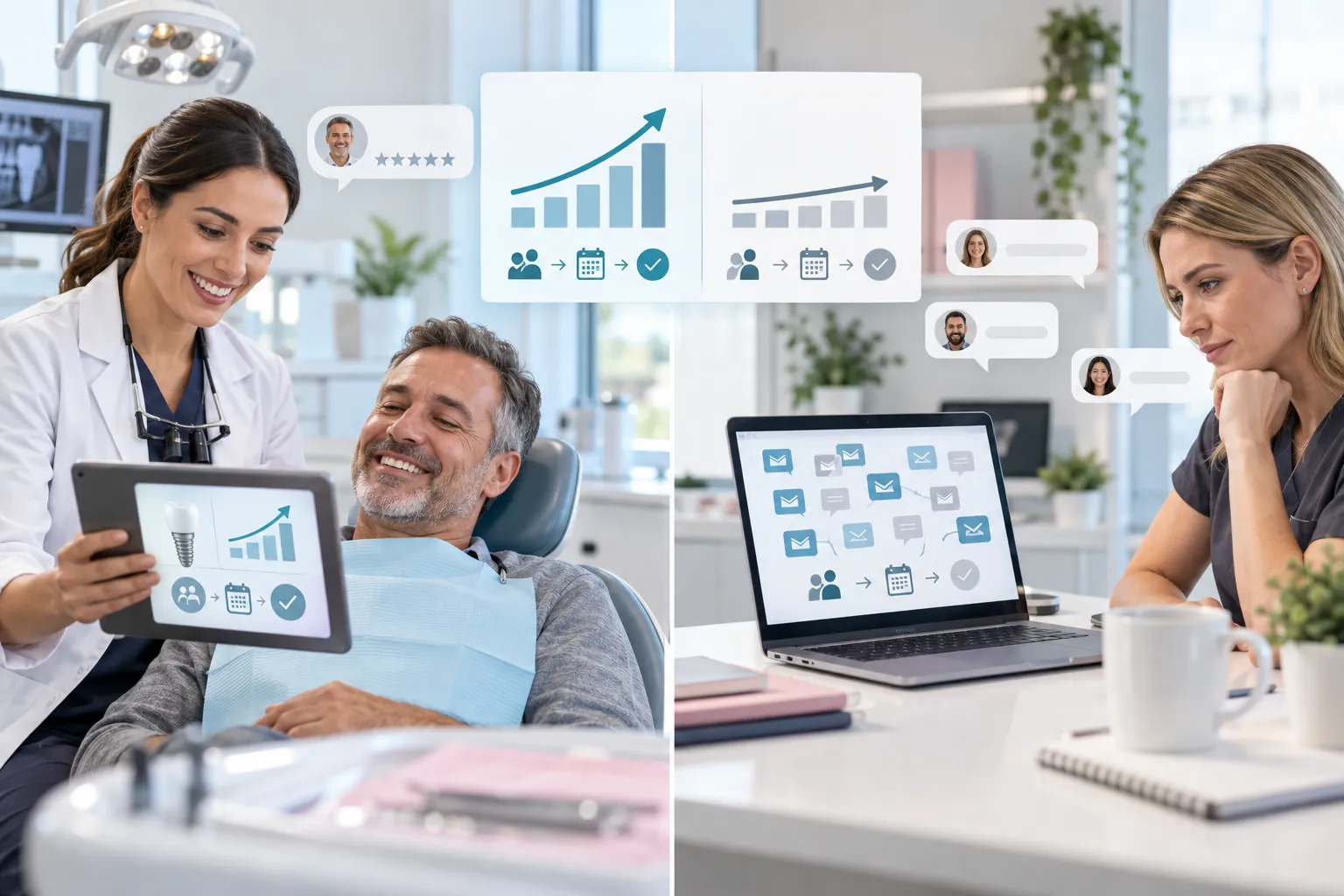 Two dental clinic icons compared: specialist versus generalist marketing agency symbols