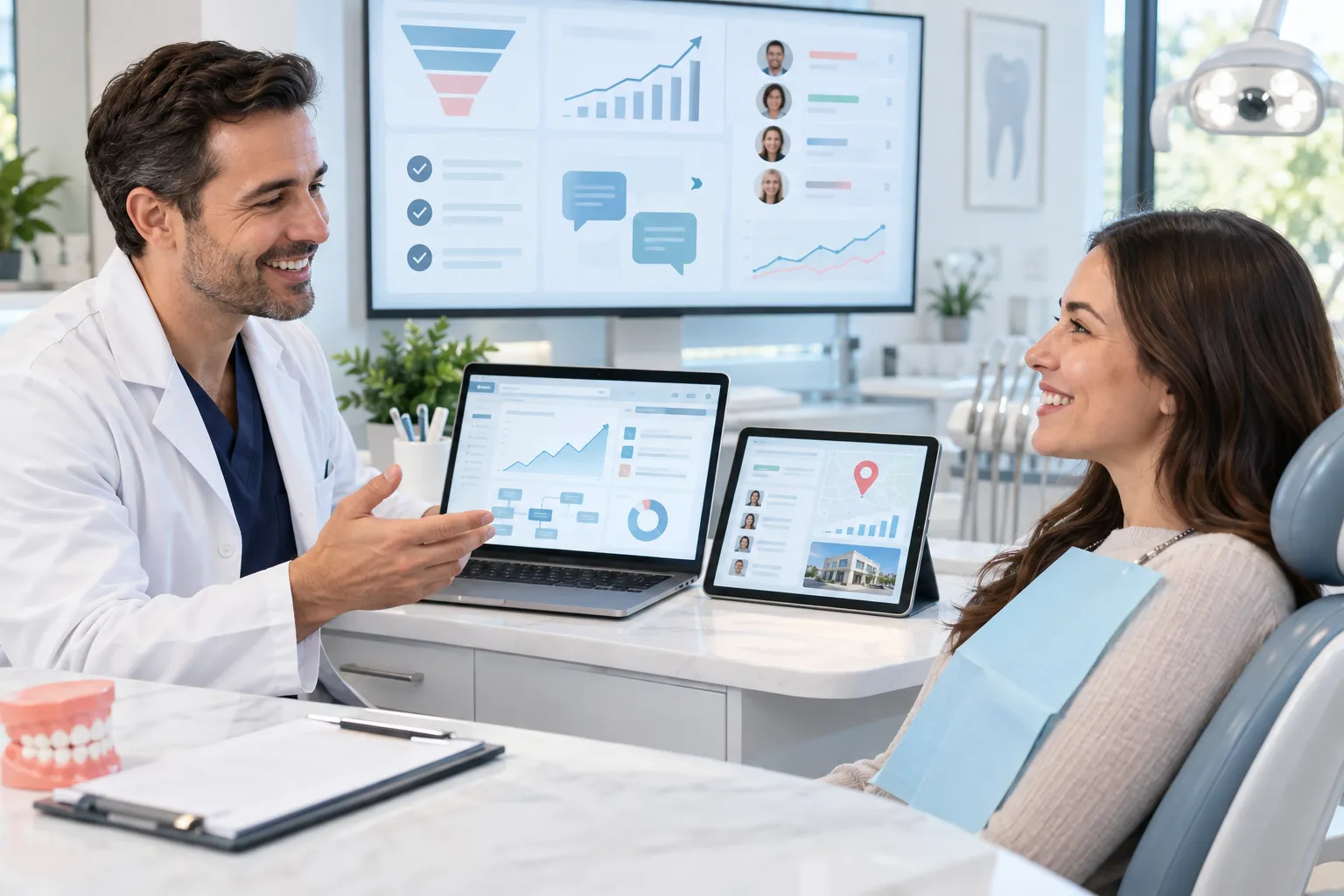 Modern digital marketing dashboard for dental practice SEO growth and lead generation