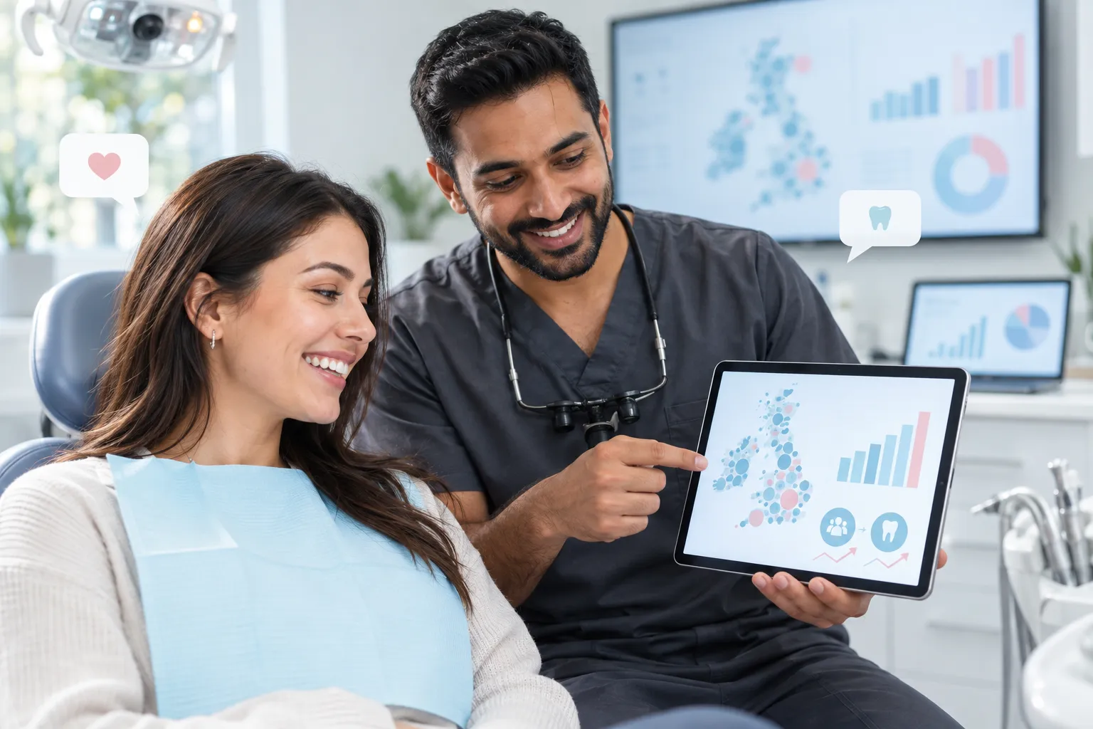 UK map infographic showing regional composite bonding prices for dental practices