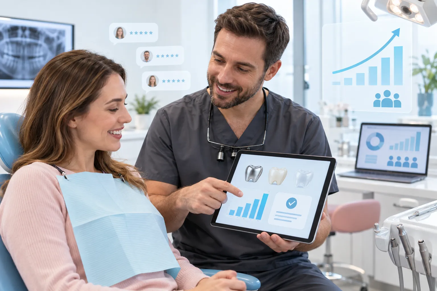 Digital marketing visual for dental crown materials and trusted quotes
