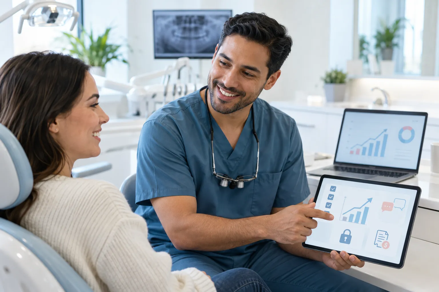 Modern digital marketing dashboard for dental practices showing lead growth metrics