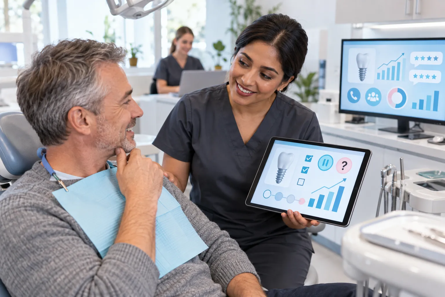 Modern digital marketing checklist graphic for dental practices showing growth and lead generation