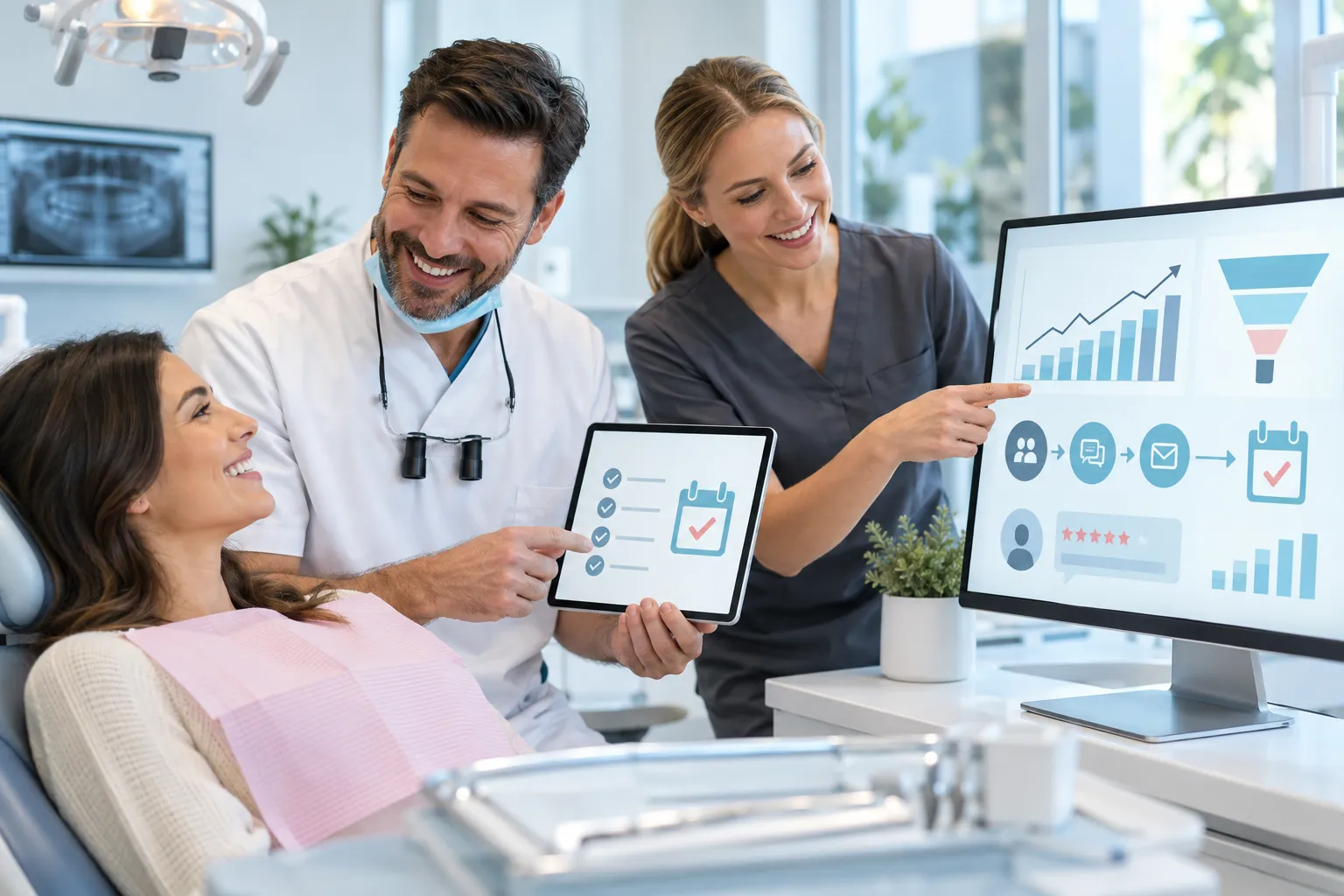 Modern digital marketing dashboard showing dental practice lead growth metrics