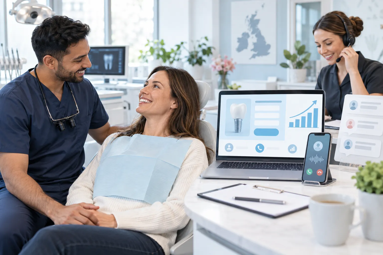 Digital marketing dashboard showing dental landing pages and call conversion metrics